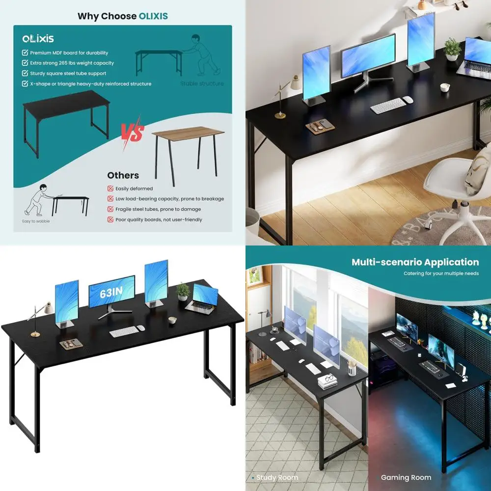 

Современный деревянный письменный стол 63 с ящиками для хранения и крючками для подвешивания, для учебы или совместного использования, черный
