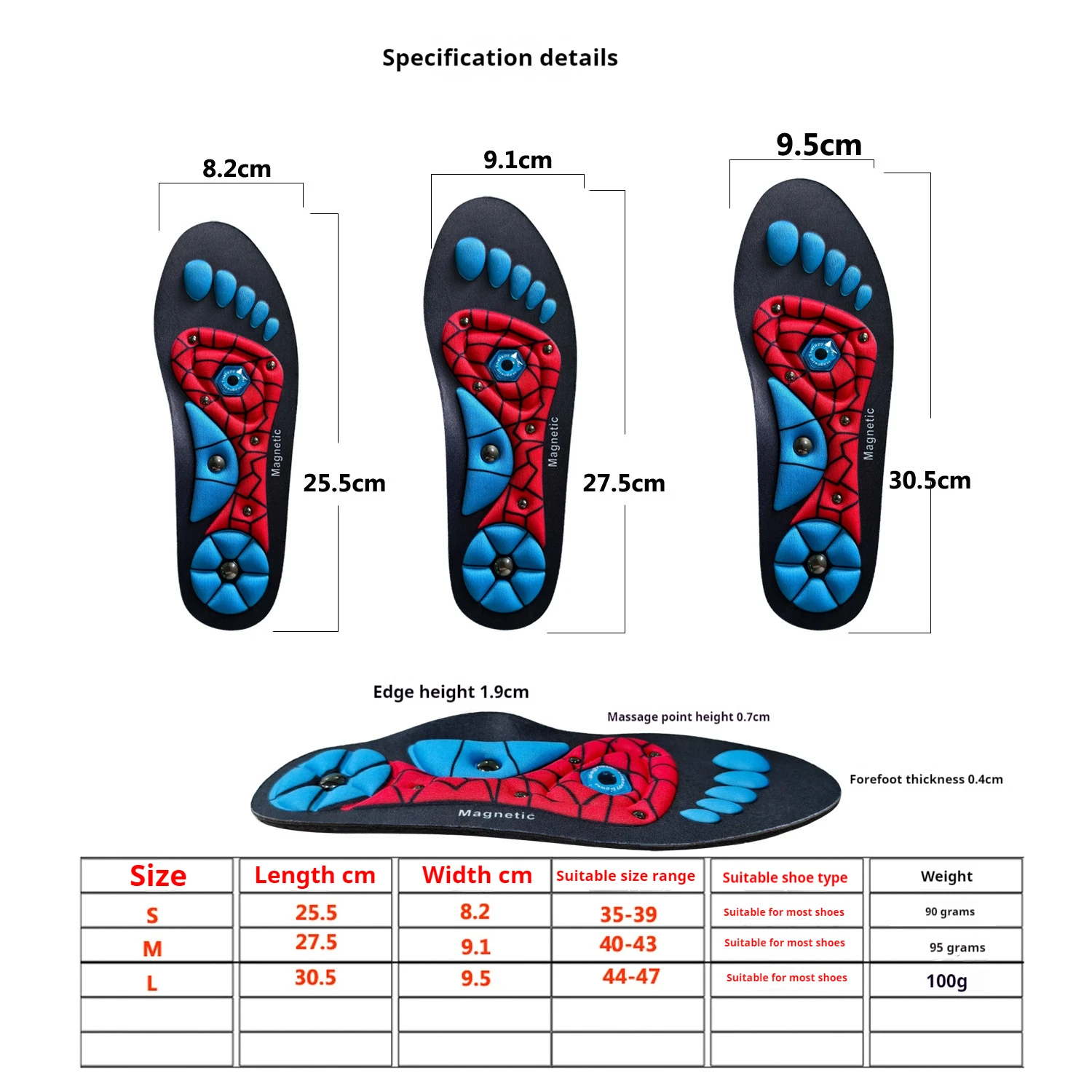 Plantar Akupunkturpunkt Massage Einlegesohlen Männer Frauen Magnetische Therapie Massage Einlegesohle Arch Support Orthopädische Schuh Pads 2 Stücke/4 Stücke – Detail 2