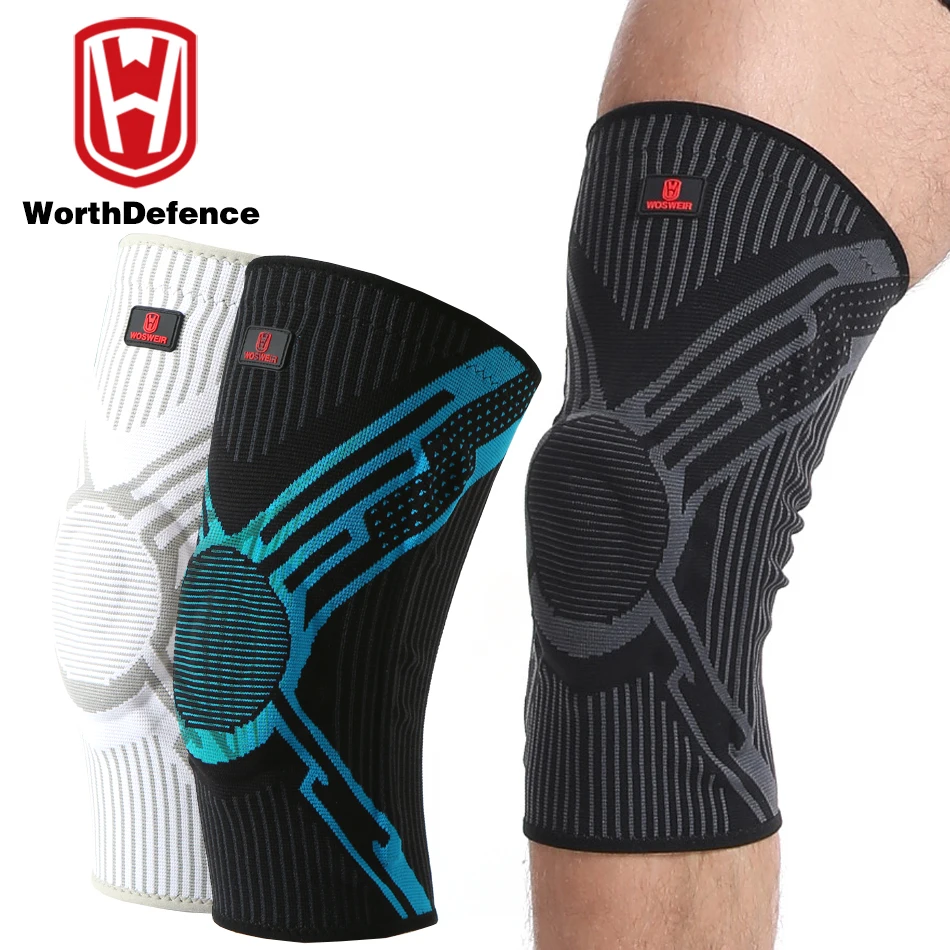 Worthdefence 1/2PCS Silicon Padded Basketball Knee Pads Patella Brace Kneepad Joint Support Fitness Compression Sleeve Protector