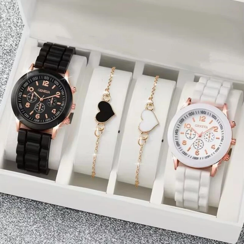 4-teilige Mode herzförmige Quarzuhr Armband Set genaue Zeitmessung perfekte Valentinstag Geschenke für Frauen reloj para mujer