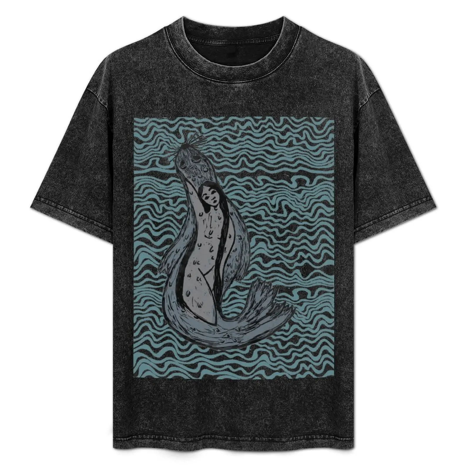 

The Selkie Linocut Print T-Shirt Casual Basic Street Style T-Shirt