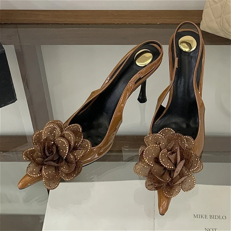 

Sexy Luxury Designer Flower Women's Sandals Summer 2026 Pointed Toe Elegant Slingbacks Banquet Party Shoes Women Pumps and Heels