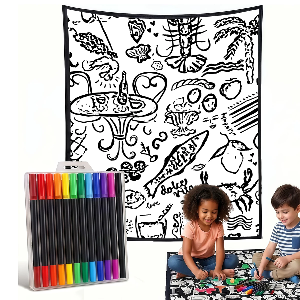 Mediterranean element puzzle DIY Cozy Coloring Blankets -24 Markers, Cozy Velvet Ideal For Daily Use Home Decor And Kids Spaces