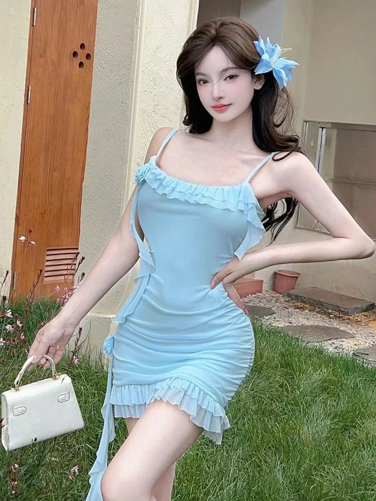 

Сексуальная юбка Sweet Pure Desire Me с рюшами на одно плечо и ремешком, обтягивающая ягодицы, летняя мода для молодых женщин в их 20-х годов