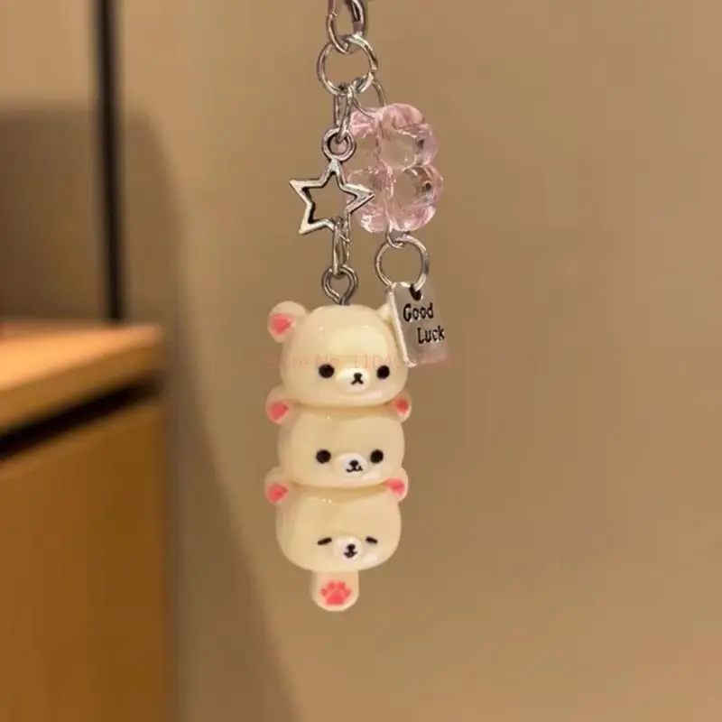 Bonito rilakkuma chaveiro dos desenhos animados urso irmão irmã corrente do telefone móvel casal melhor amigo acessório pingente açúcar revestido hawais