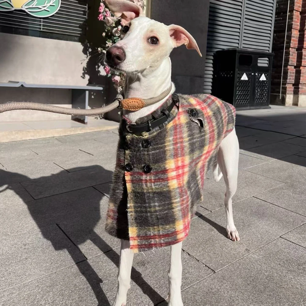 

Элегантный регулируемый красный клетчатый плащ для Италии, борзая зимы, ветрозащитная теплая накидка, рождественское пальто, куртка для собак уиппетов