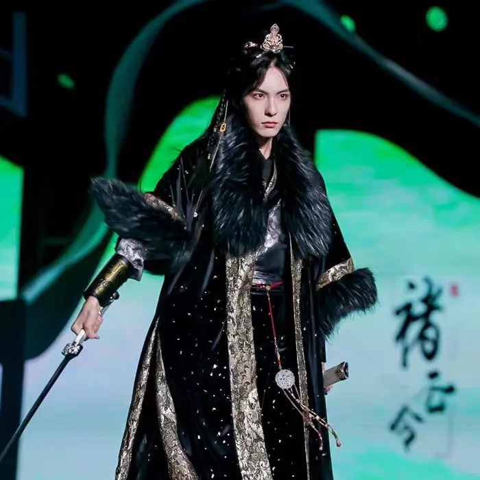 

Рождественский костюм, мужской зимний костюм в китайском стиле, черное утолщенное теплое пальто ханьфу, мужской новогодний костюм, большие размеры XL