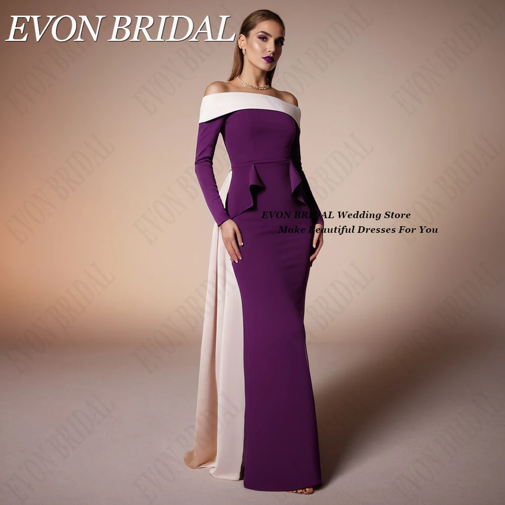 EVON BRIDAL Roxo Vestido De Noite Mulheres De Luxo 2024 Crepe Boat Neck Vestido Ocasião Formal Sereia vestido de noche elegante mujer Vestido de