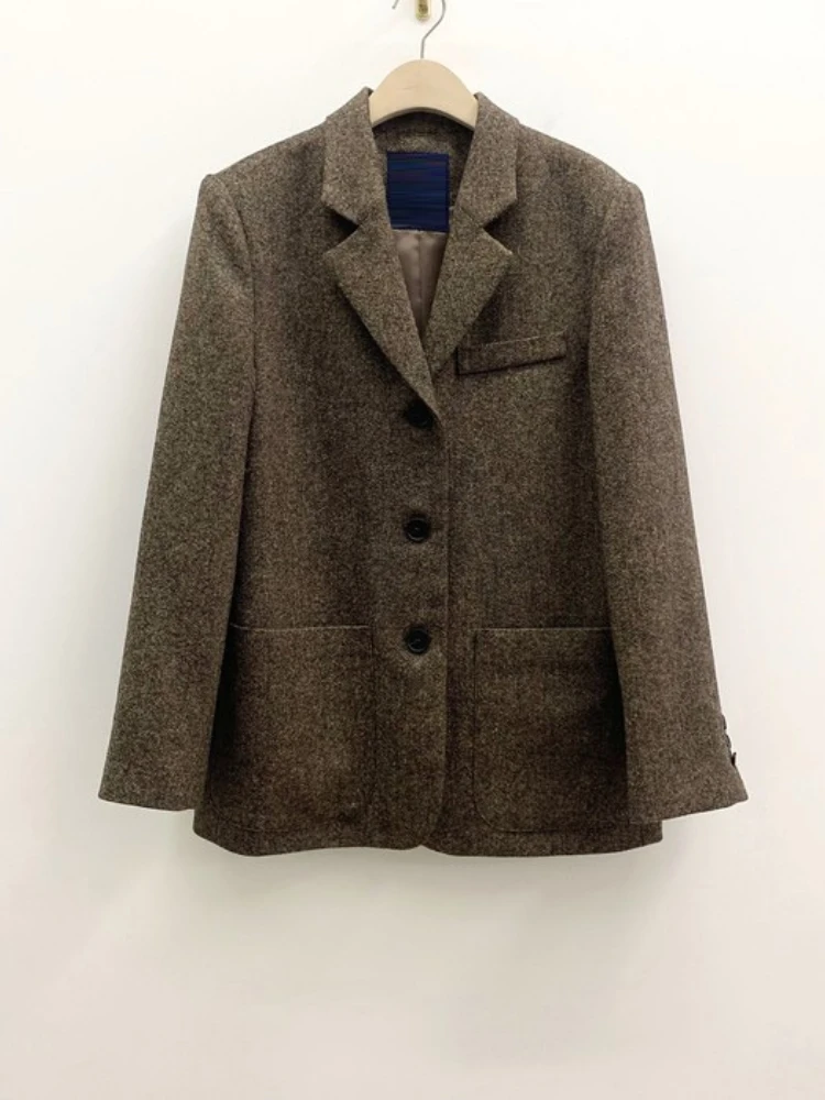 Franse Retro Klassieke Jasje Damesmode Single-breasted Wollen Jasje Vrouwelijke Herfst Winter Lange Mouw Uitloper Jassen