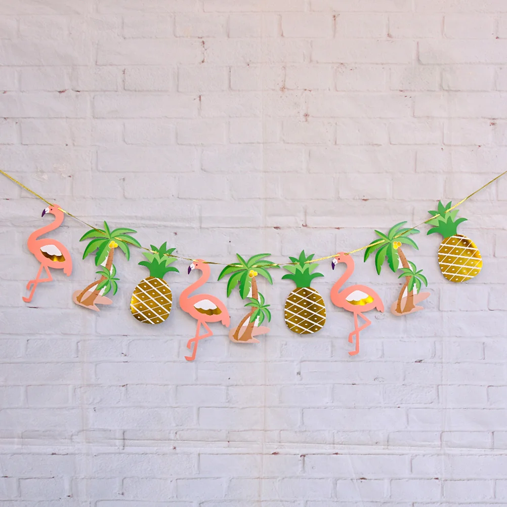 

Hawaiian Tropical Party Garland Pineapple Flamingo Banner Bunting Hanging Decor Beach Garden Pool BBQ Luau Supplies