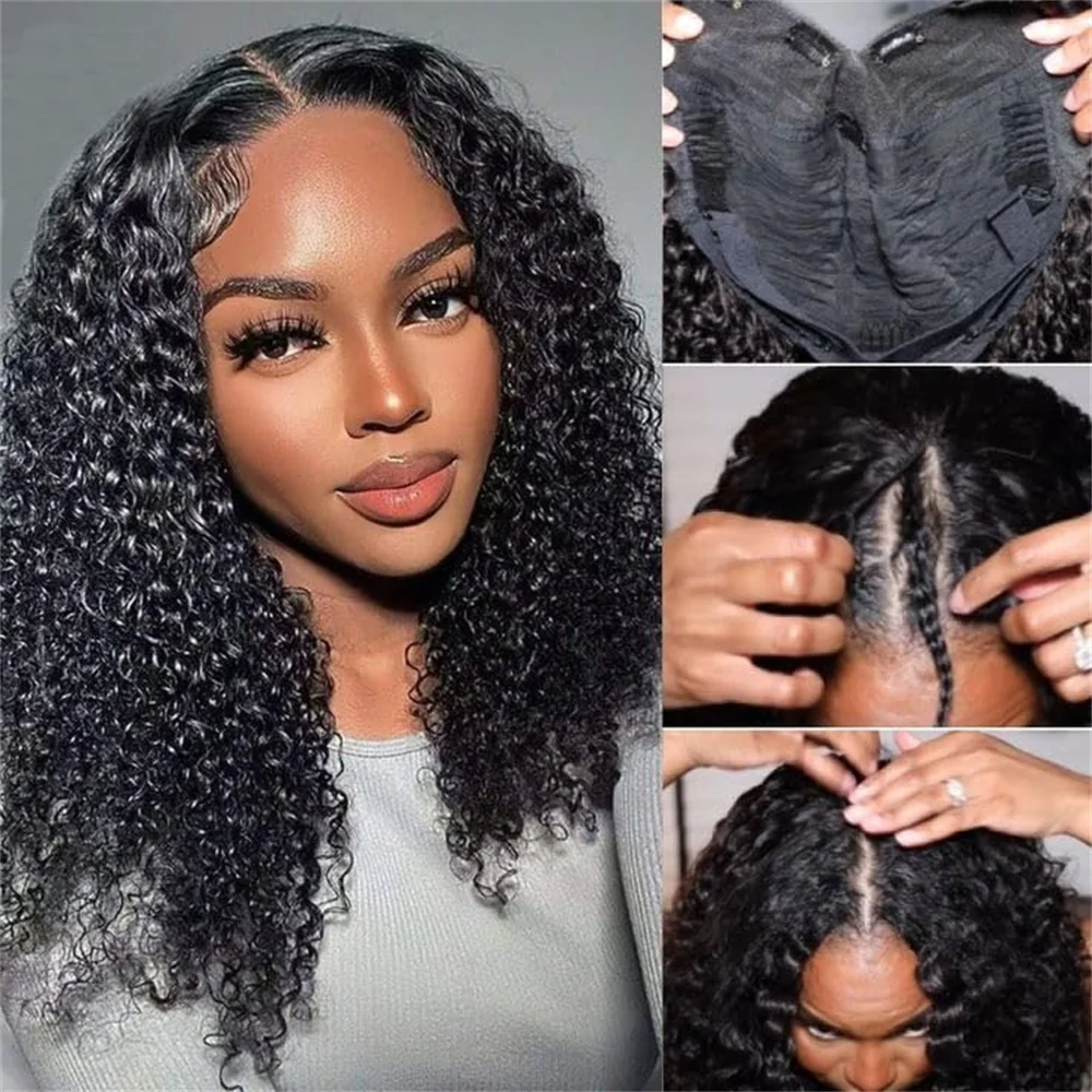 Kinky Curly Perucas de Cabelo Humano para Mulheres, Peruca Brasileira Parte V, Sem Deixar De Fora, Perucas Encaracoladas Profundas, 180%