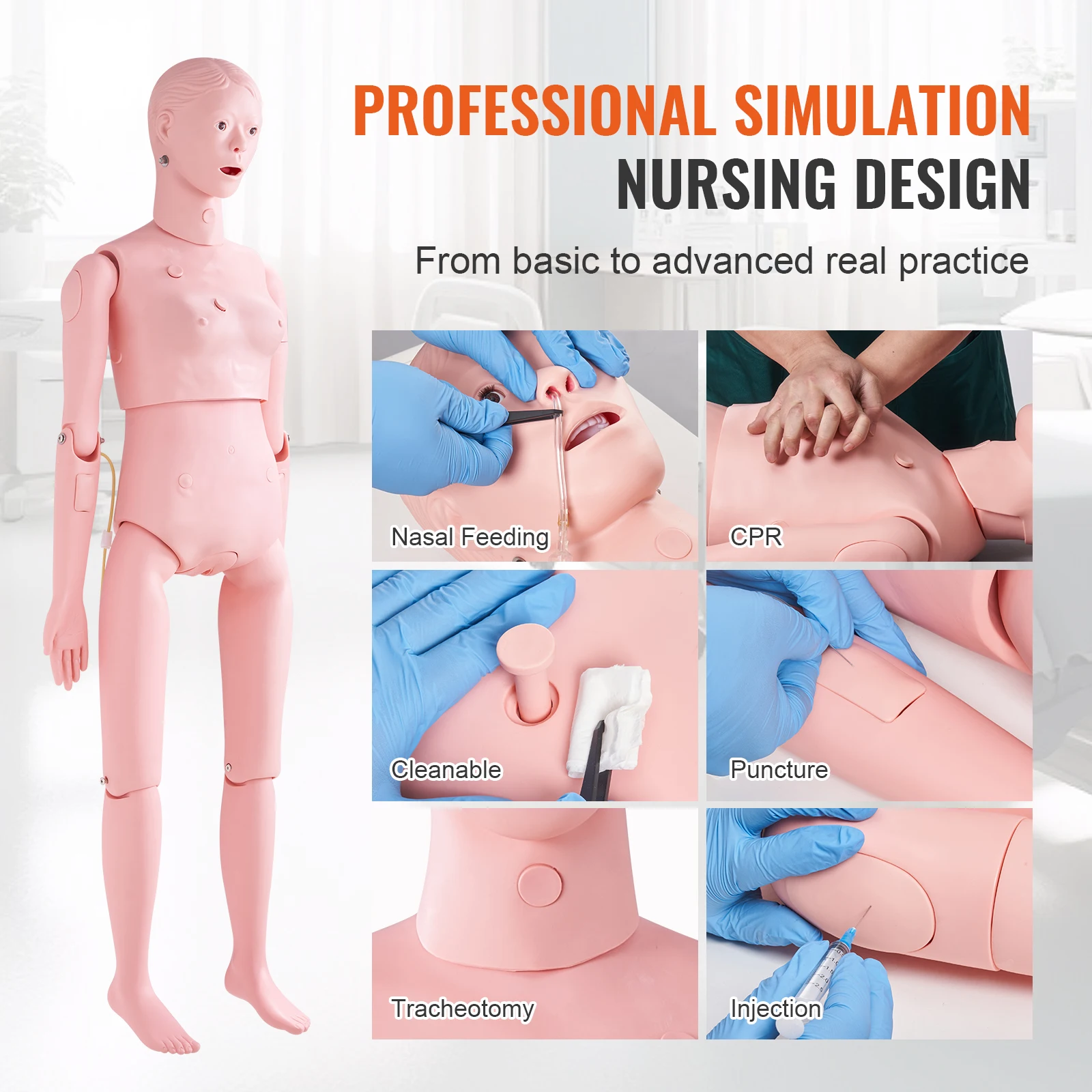 VEVOR Nursing Training Manikin Female Life Size Demonstration Human Manikin for Nursing Training Multifunctional Model Supplies