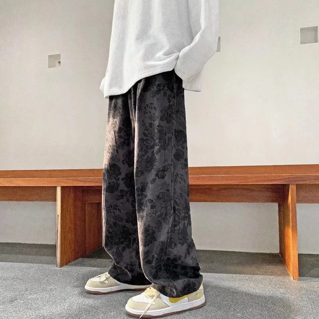 

Вельветовые брюки, мужские осенние и зимние брюки с водяным знаком, прямые свободные повседневные брюки, драпированные широкие брюки в американском стиле ретро