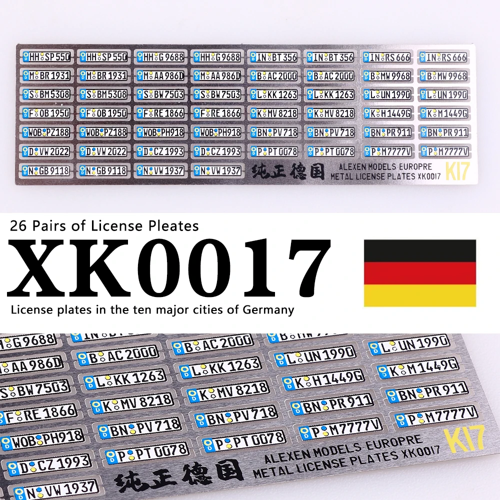 1:64 Legering Model Auto Alexen XK0001-XK0023 Metalen Kentekenplaat Nummerplaat 1/64 Model Accessoires Maken Gereedschap Hobbyist DIY