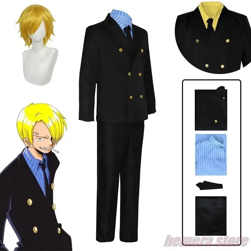 Sanji cosplay traje Sanji peluca anime cosplay Halloween Navidad fiesta traje trajes camisa abrigo pantalones traje para hombres