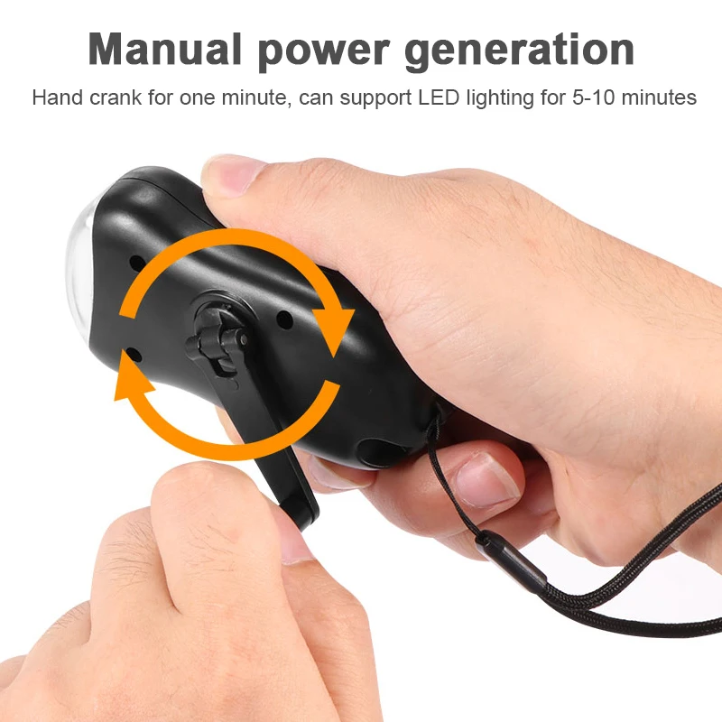 Emergency Flashlight Portable Hand Crank Generator Wind Up Solar Dynamo Powered Charger 3 LED Manual Flashlight Household