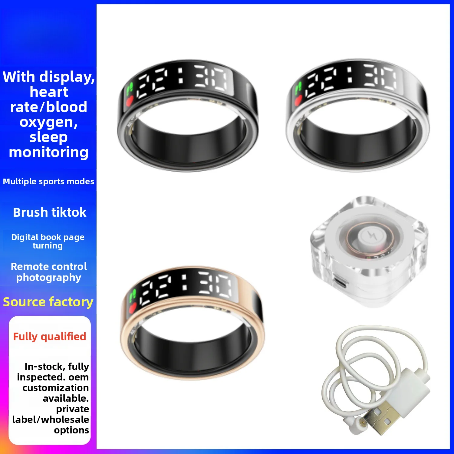 SR08 smart ring display screen touch heart rate pedometer sleep exercise brush Douyin TK e-book remote control photo