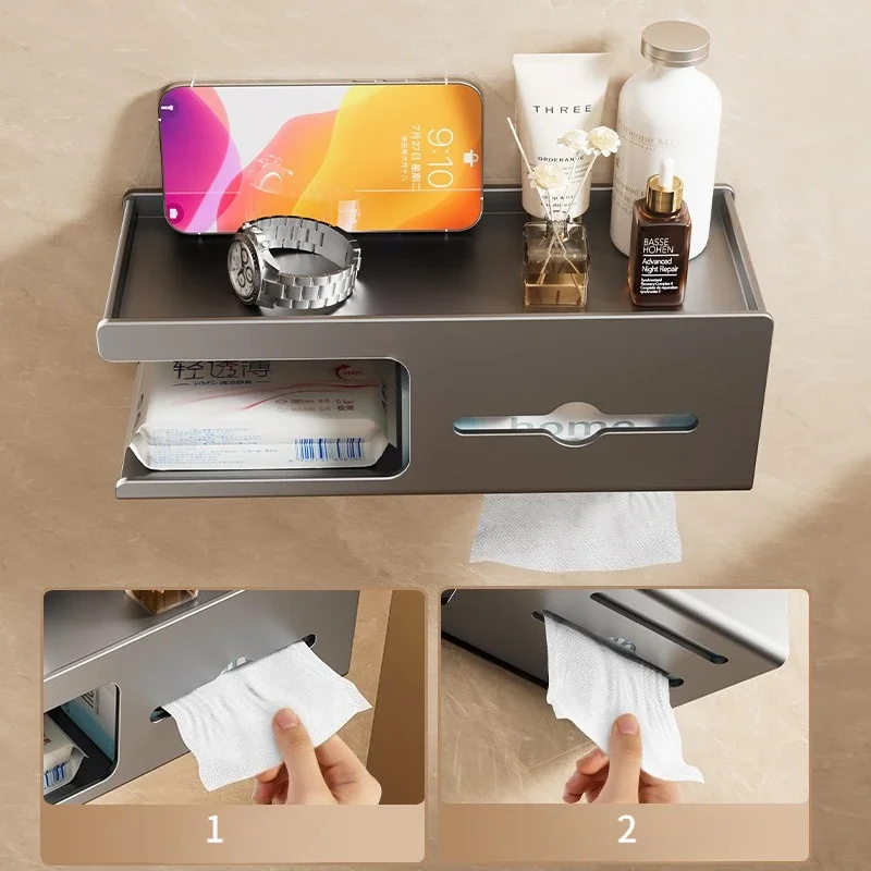 

Держатель для туалетной бумаги Настенный держатель для туалетной бумаги из алюминиевого сплава Полка для салфеток Держатель для салфеток в ванной комнате Аксессуары для ванной комнаты