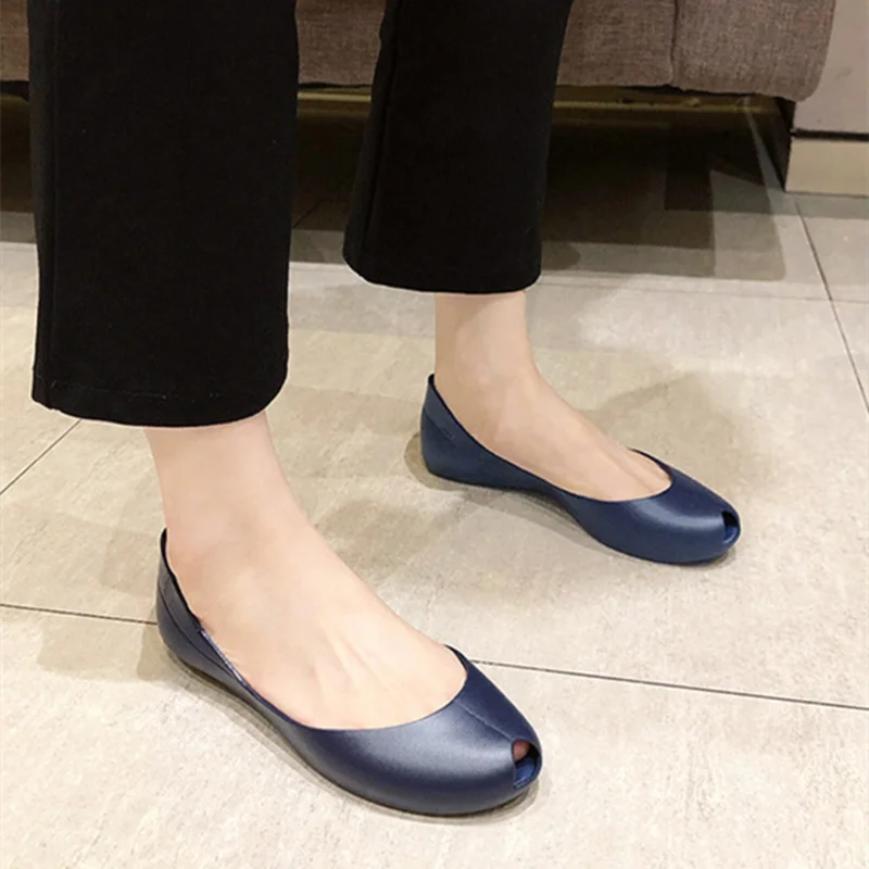 Female Clear Plastic Flats Low Price Peep Toe Small Tip Summer Shoes Soft Bottom PVC Blue Black Pink Slip-On 35-41 25cm Sandals