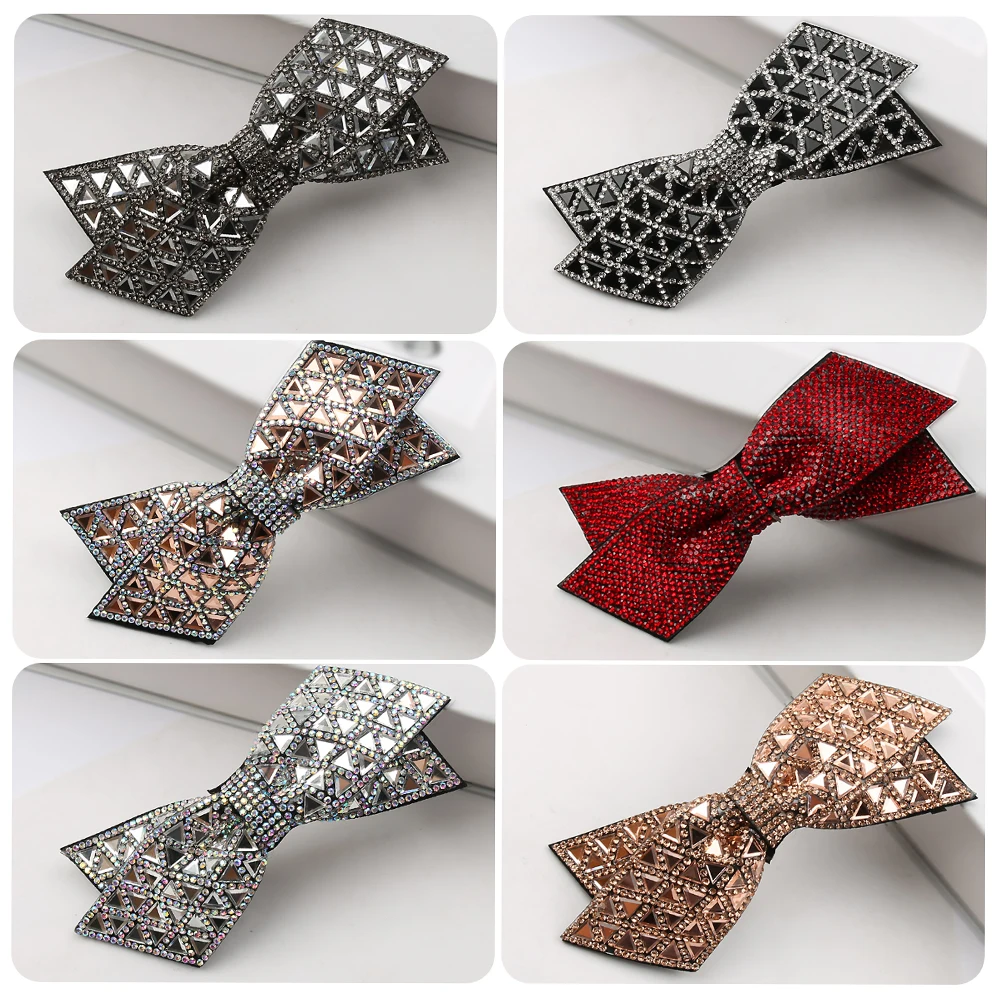 Version of shiny rhinestone double bow hairpin spring clip fairy top clip back head hairpin fashion Hair accessories