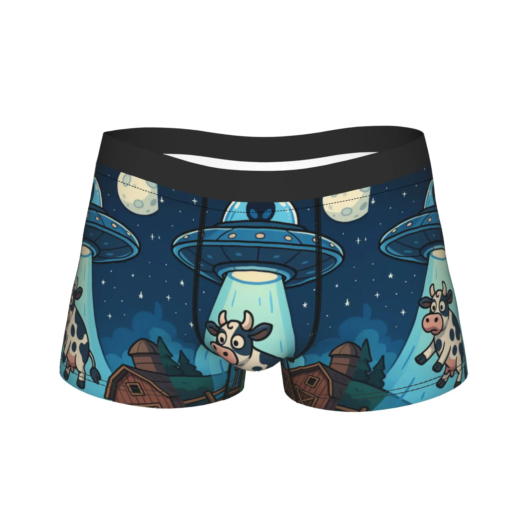 Hip Hop Retro Night Ufo Cow Portrait Underwear  Custom Trunk Hot Sale Men Panties Comfortable Shorts Briefs Gift