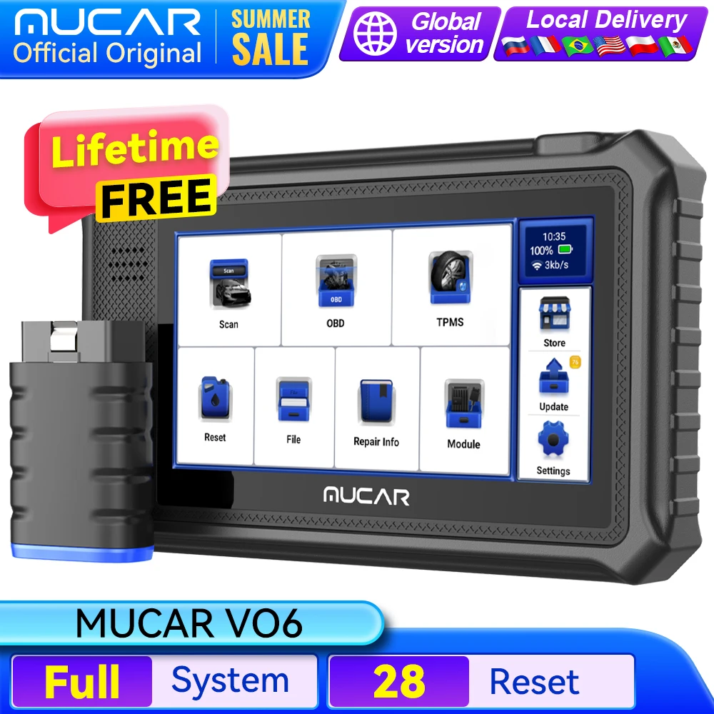 MUCAR VO6 Professional Car Diagnostics Tools Full System 28 Reset ECU Coding Bidirectional Test Erase Error Code OBD2 Scanner