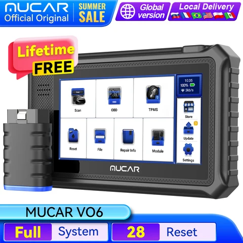 Mucar vo6 ferramentas profissionais de diagnóstico de carro sistema completo 28 redefinição ecu codificação teste bidirecional apagar código de erro obd2 scanner
