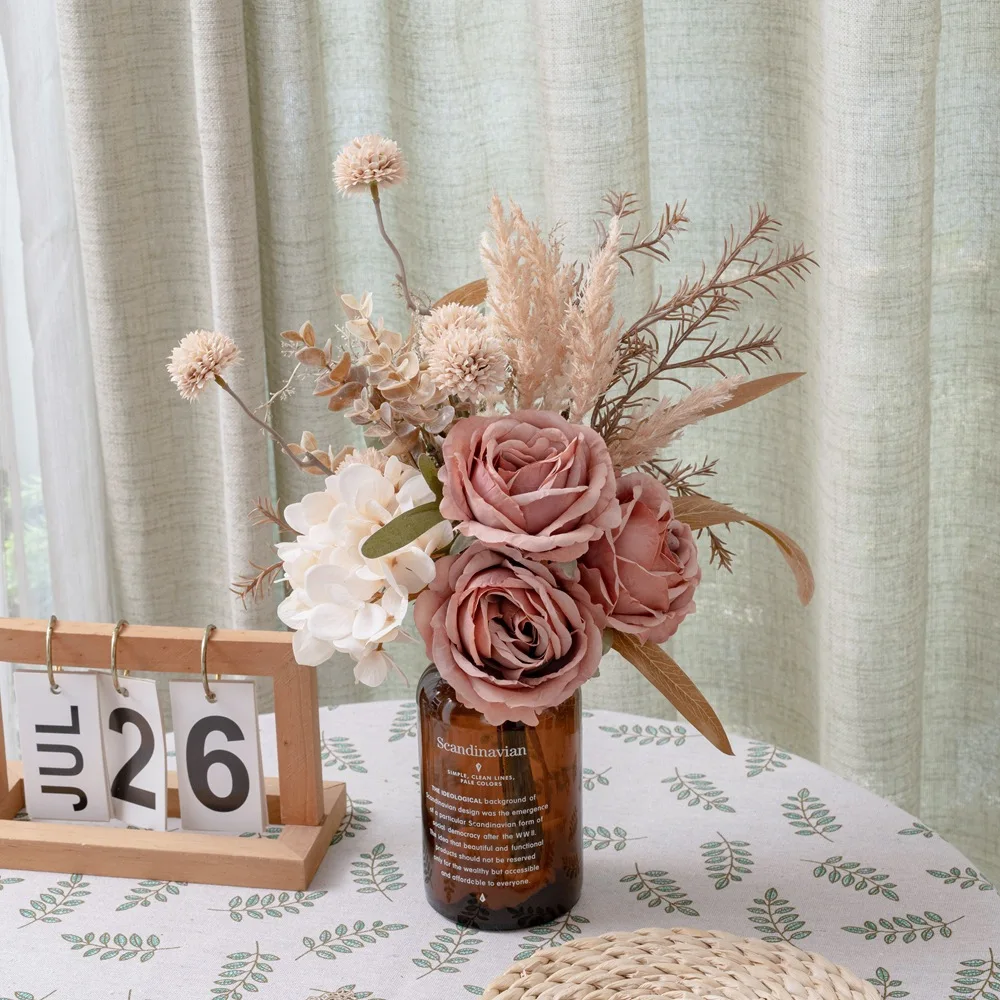 

4PCS Artificial Flowers Hydrangea Rose Peony Festival Decoration Living Room Home Garden Wedding Bouquet Brial Fake Plant Diy