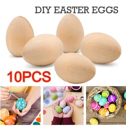 10PCS Wooden Easter Eggs Creative Imitation Eggs for DIY Easter Decoration Basket Fillers Children Graffiti Toys Easter Ornament