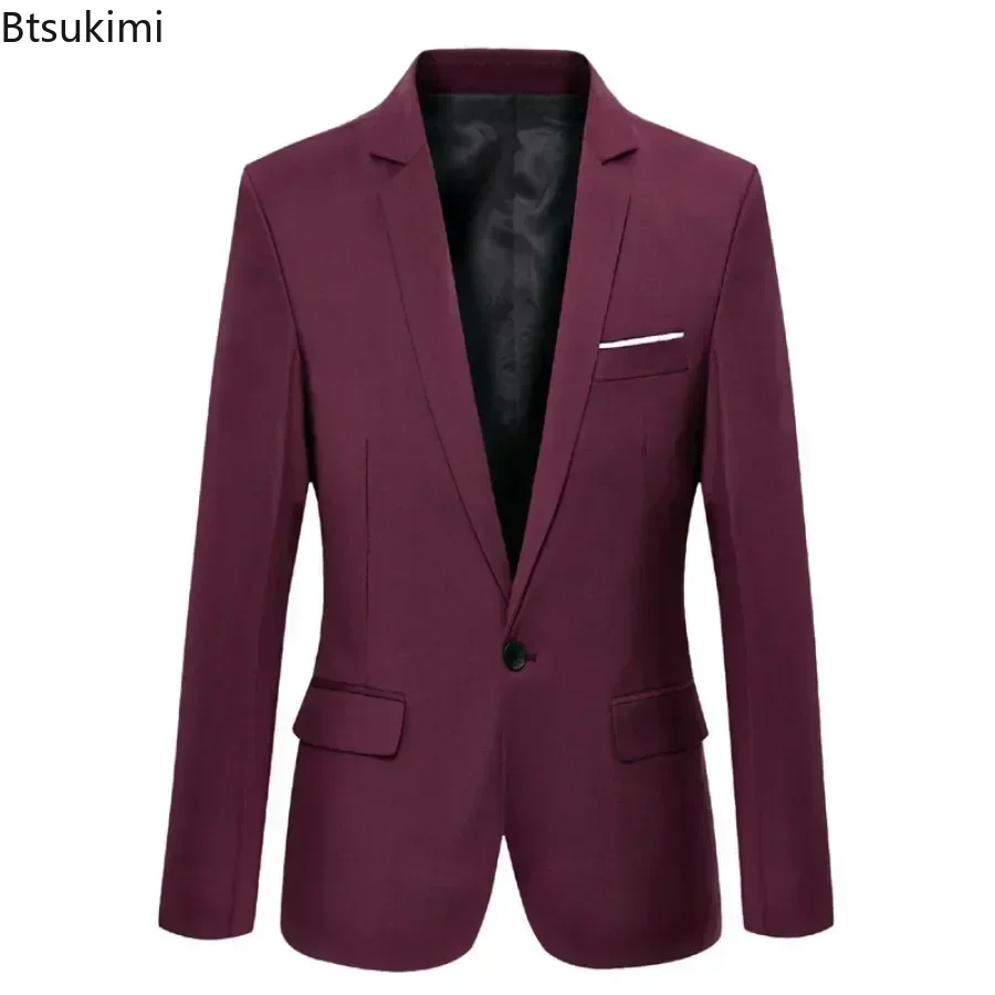 New Men's Slim Elegant Blazer Suit Jackets Business Office Formal Party Suit Coats Single Button Lapel Casual Solid Jacket Men