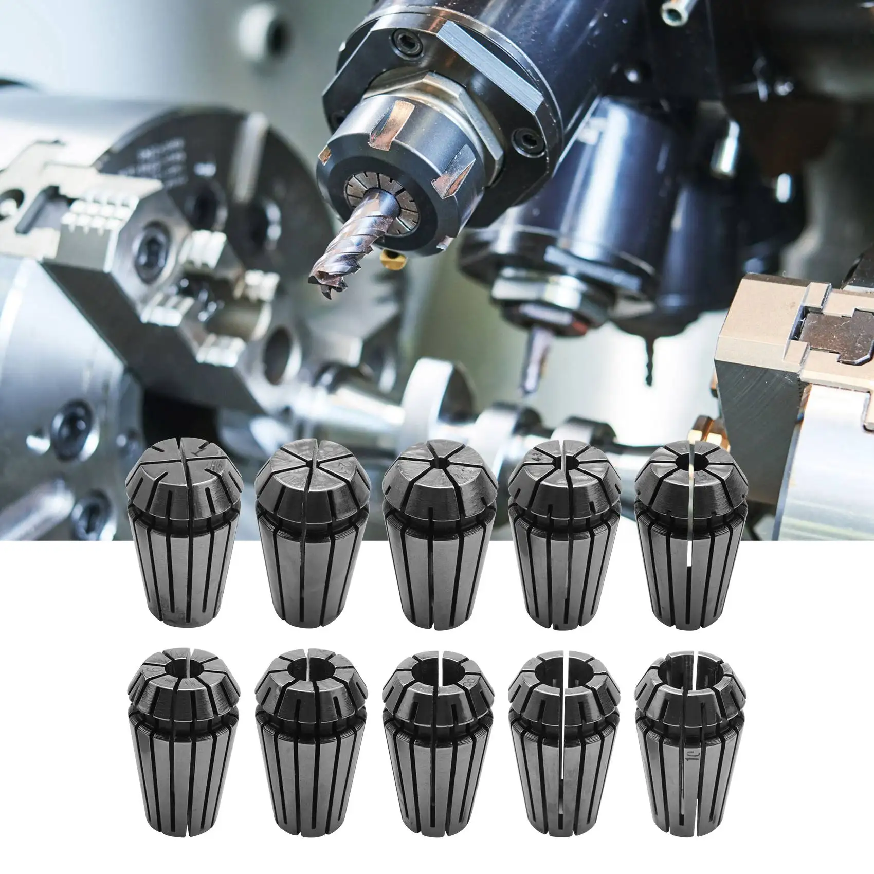 ABGH-10Pcs Er16 Spring Collet + Motor Shaft 8Mm Extension Rod Holder Cnc Milling Lathe Tool Engraving Machine