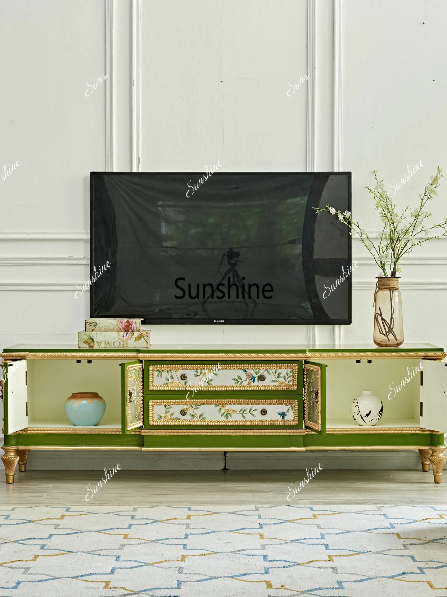 

French home living room floor painted retro floor cabinet