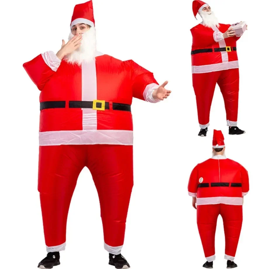 Christmas Carnival Night Party Adult Cosplay White Beard Santa Claus Dress Up Inflatable Costume