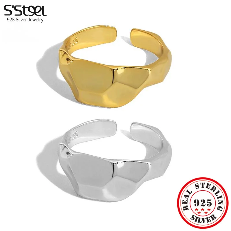 

S'STEEL 925 Silver Irregular Resizable Rings Womens Korean Luxury Brand Couple Trending Products 2023 Accessories Jewellery