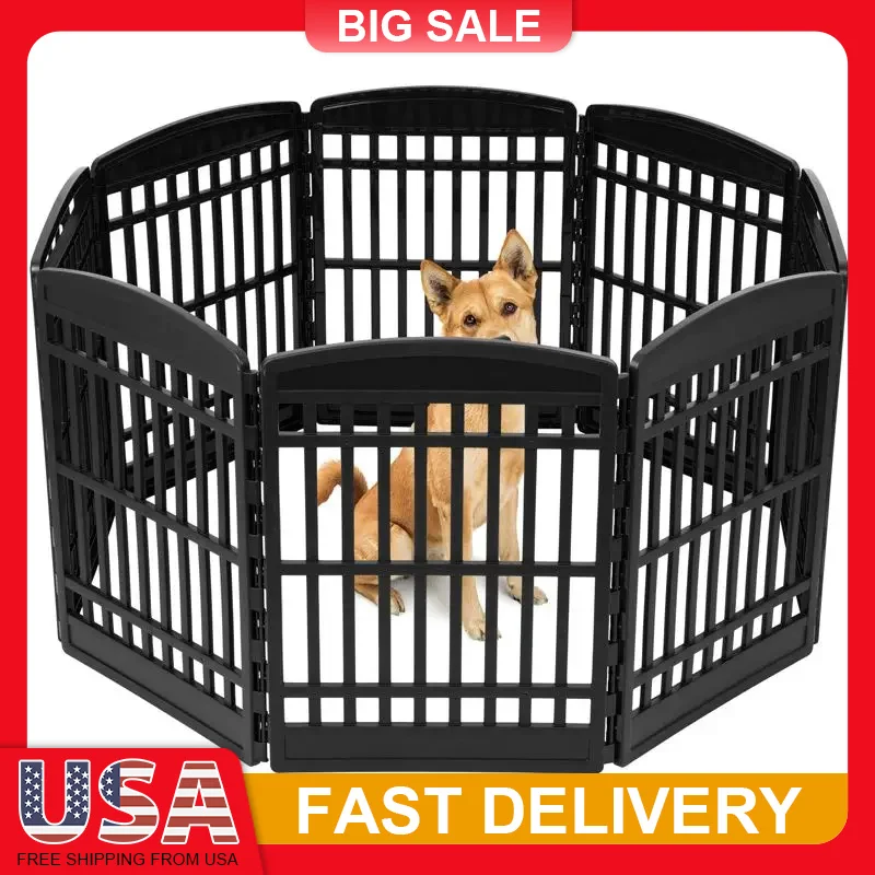

34 Inch 8 Panel Pet Playpen Dog Exercise Pen Medium Large Dogs Heavy Duty Plastic Indoor Outdoor Foldable Secure Non Skid Feet