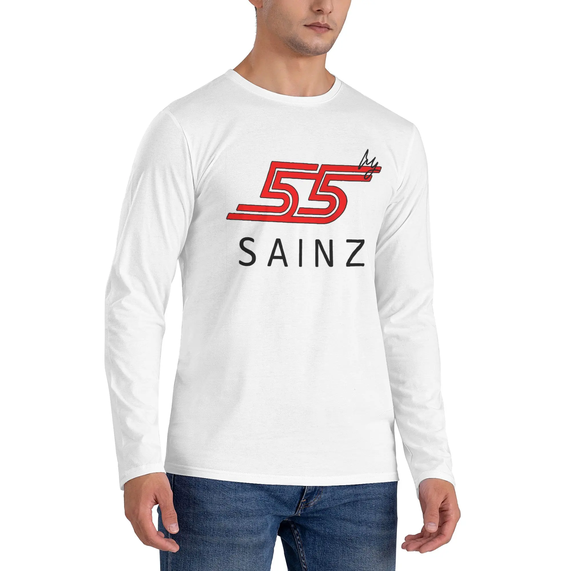 تي شيرت كارلوس ساينز جونيور F1 Signature Graphic - تي شيرت رجالي داكن بأكمام طويلة ورقبة مستديرة تي شيرت رجالي للربيع والخريف