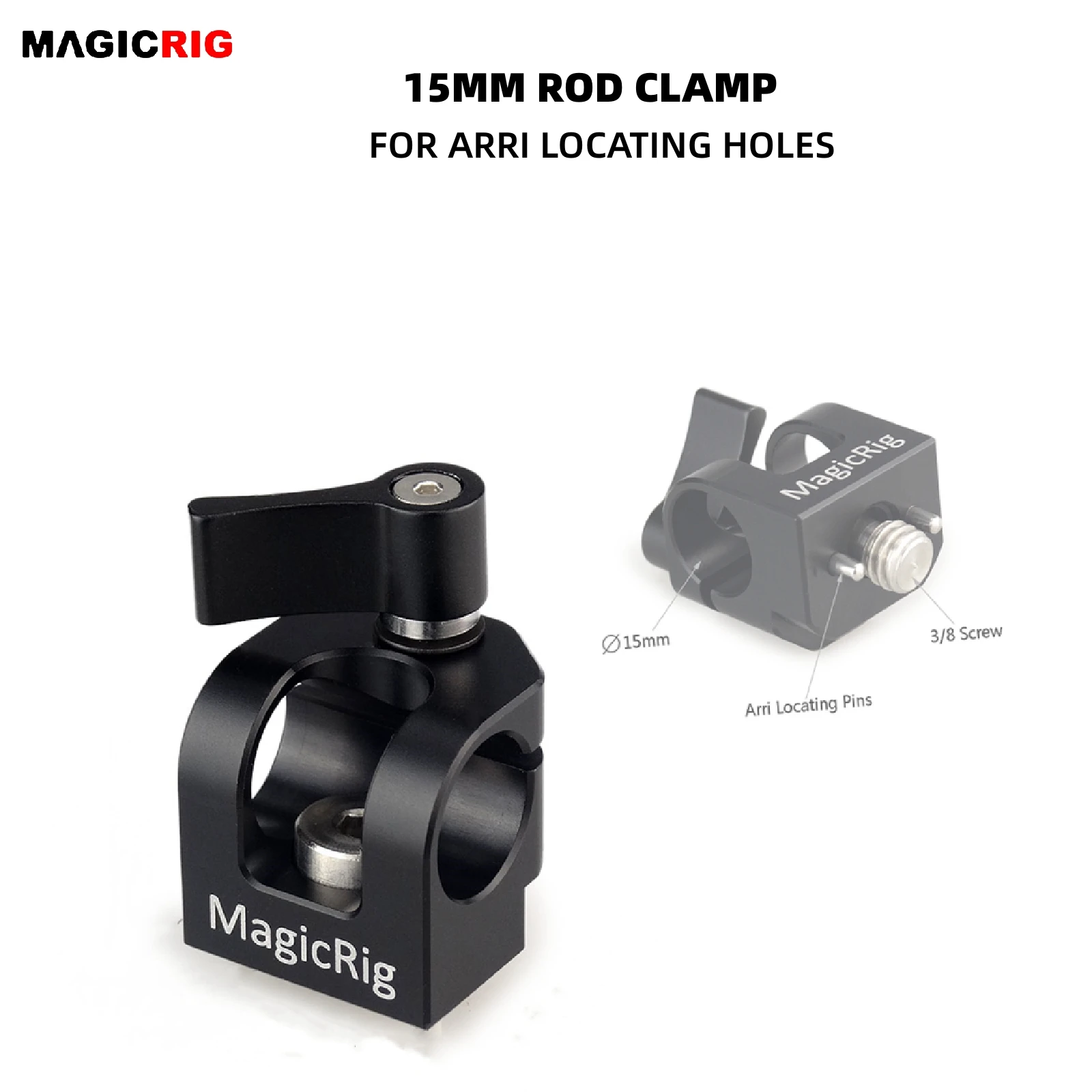 MAGICRIG Single Hole 15mm Rod Clamp with ARRI Accessory Mount on Camera Cage / Camera Handle / Cheese Plate for Rod Extension