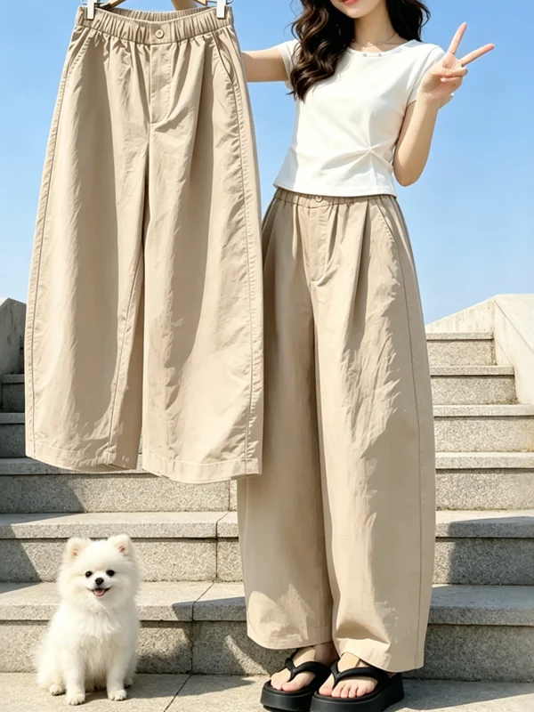 High Waist Balloon Leg Pants Thin Nine Points Loose Women's Casual Trousers Summer New Style Polyester Fiber Ladies Pants