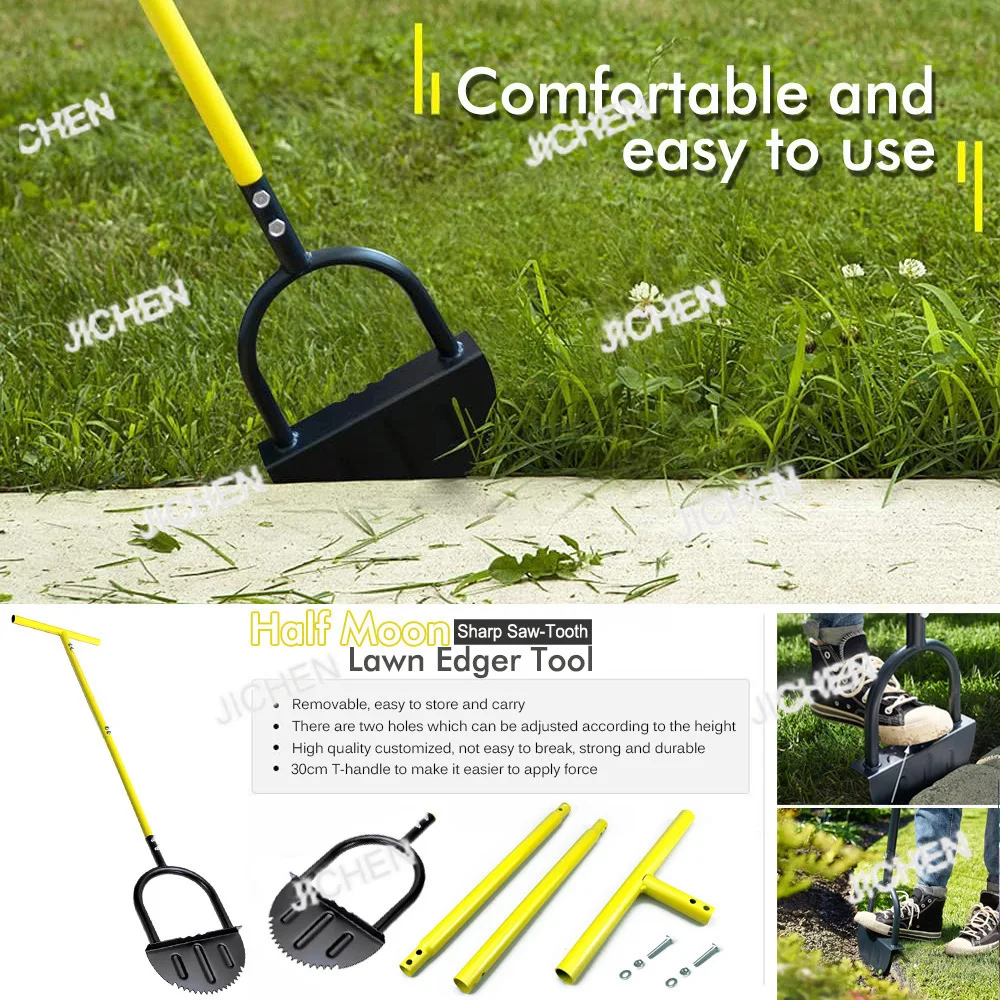 

Ручная лопата для обрезки, с ручкой, триммер для газона в форме полумесяца, зубчатый ручной инструмент для обрезки газона, ступенчатая обрезка