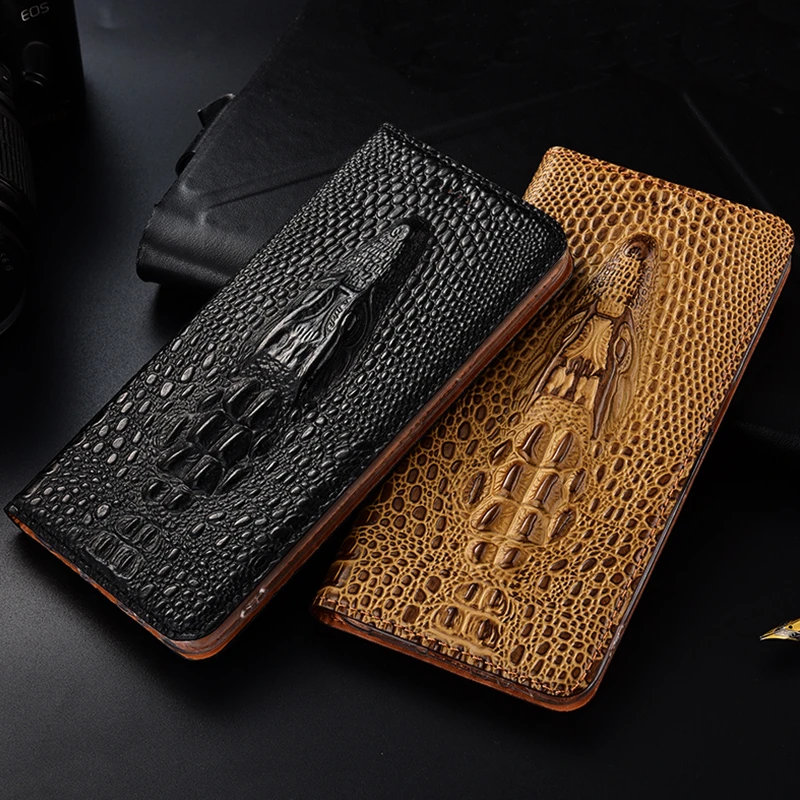 Crocodile Head Genuine Leather Case For iPhone 16 Pro Max 13 11 12 14 15 Pro Max 15 Plus 16 Pro Wallet Flip Cover Phone Cases