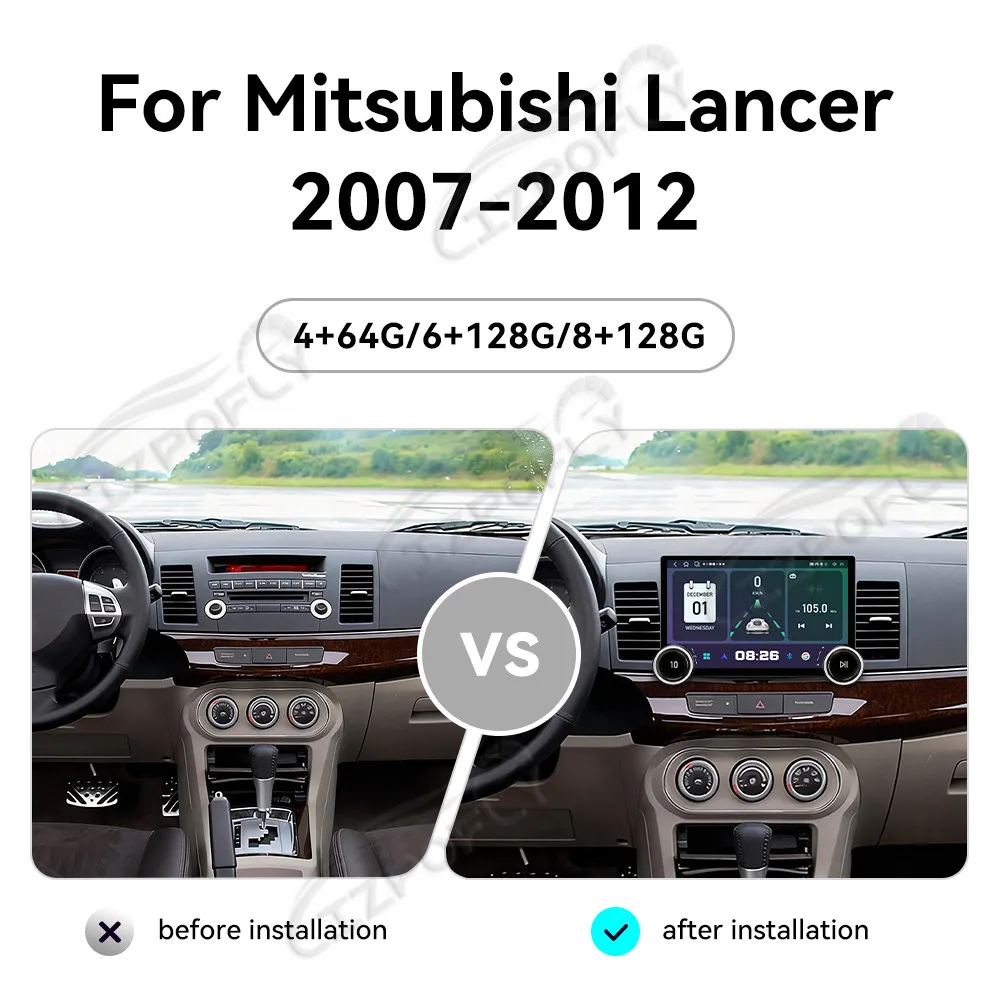 

Автомагнитола Lizpofly Upgrade 11.5 дюймов для Mitsubishi Lancer 2007–2012 с беспроводными Carplay и Android Auto, сенсорным экраном и GPS-навигацией