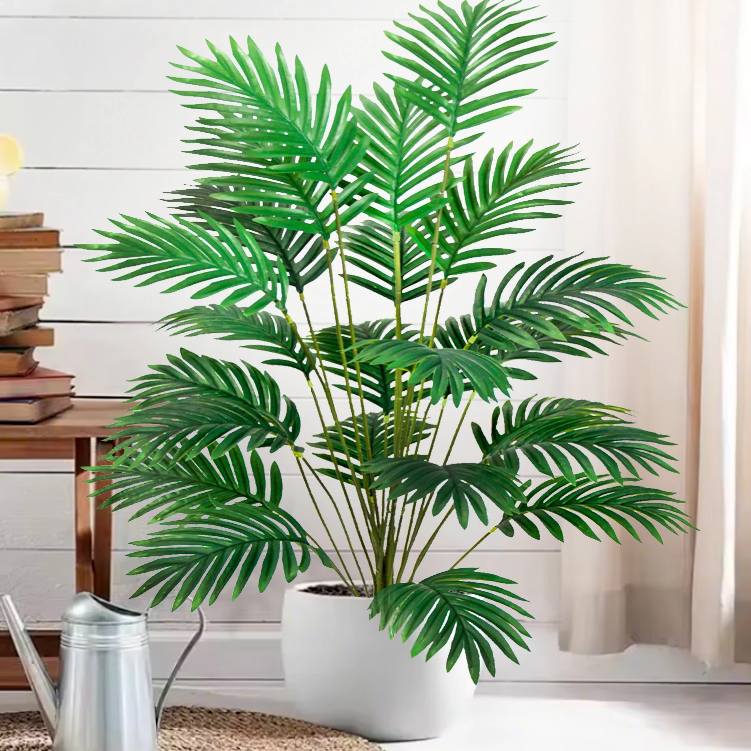 52-125cm 21 Leaf Artificial Areca Plant Iron Leaf Tropical Palm Tree Fake Green Leaves Garden Home Office Decor