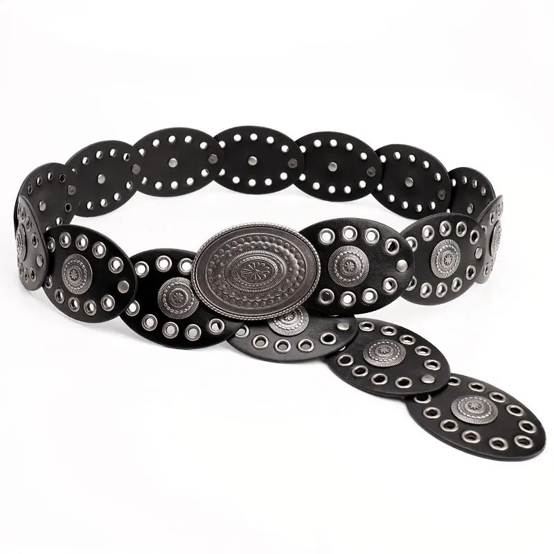 Hot Girl Retro Women's Exaggerated Punk Style Oval Splicing Waist Belt Fashion High-quality Popular Trend Retro Belt
