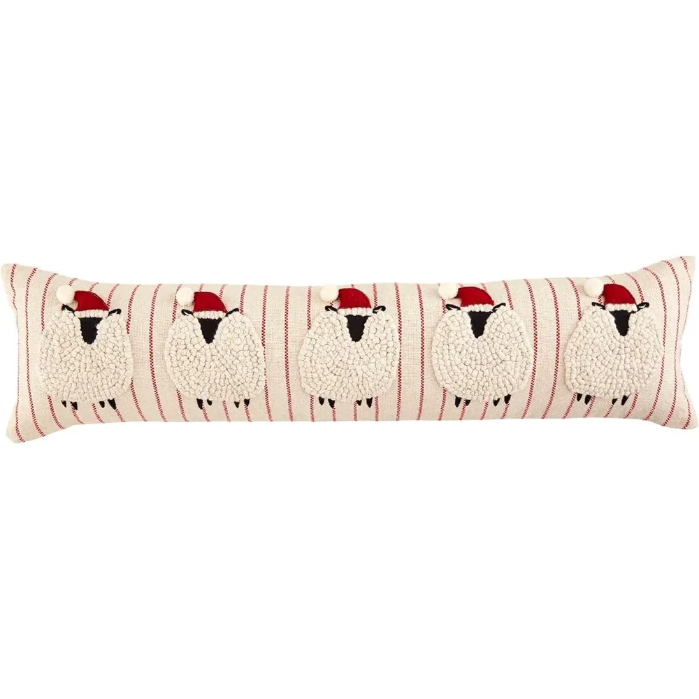 

Farm Christmas Long Sheep Pillow - 9" x 35" - White and Red Holiday Decor