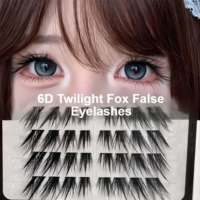 Fluffy 6d Fox Eye Eyelashes Slanted Layered Manga Cluster Thick Volume Lash Extensions Dramatic Look