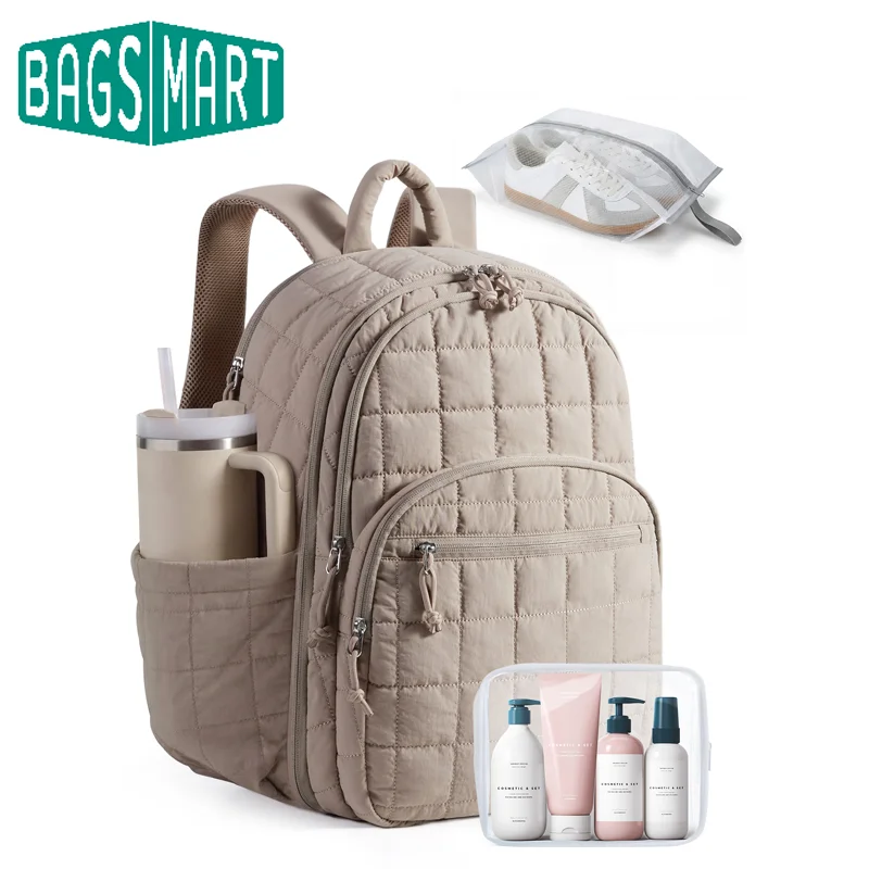 BAGSMART College Laptop Backpack ravel Backpack for Women Quilted Airline Approved Carry On Backpack Fits 17.3 Inch Laptop