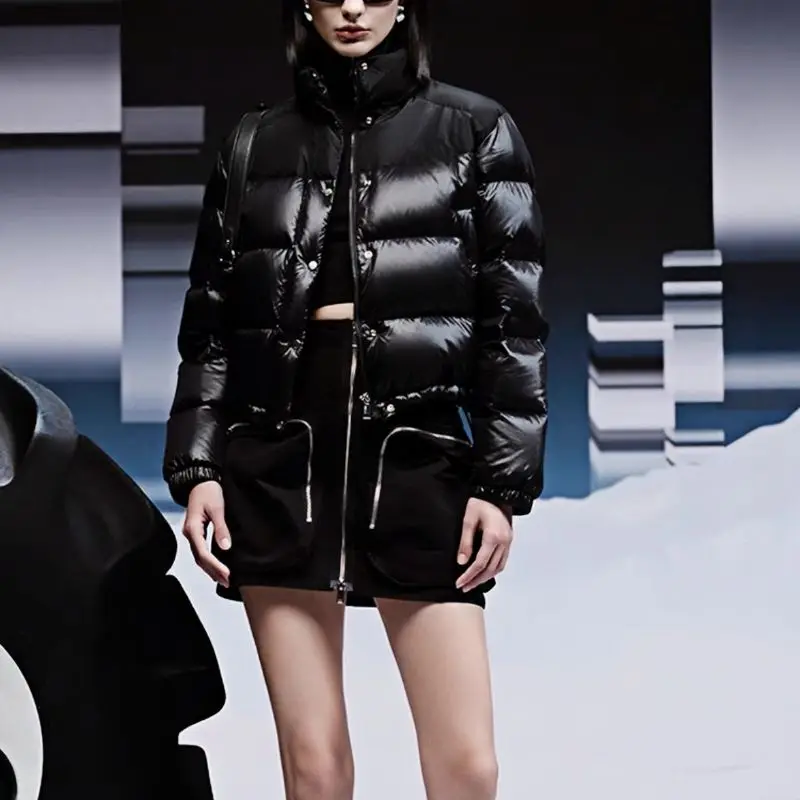 أوروبا الأمريكية قصيرة المرقعة أسفل سترة جديدة بطة أسفل الوقوف طوق الخبز معاطف الشتاء النساء الدافئة الخفيفة العصرية الشارع الشهير #5