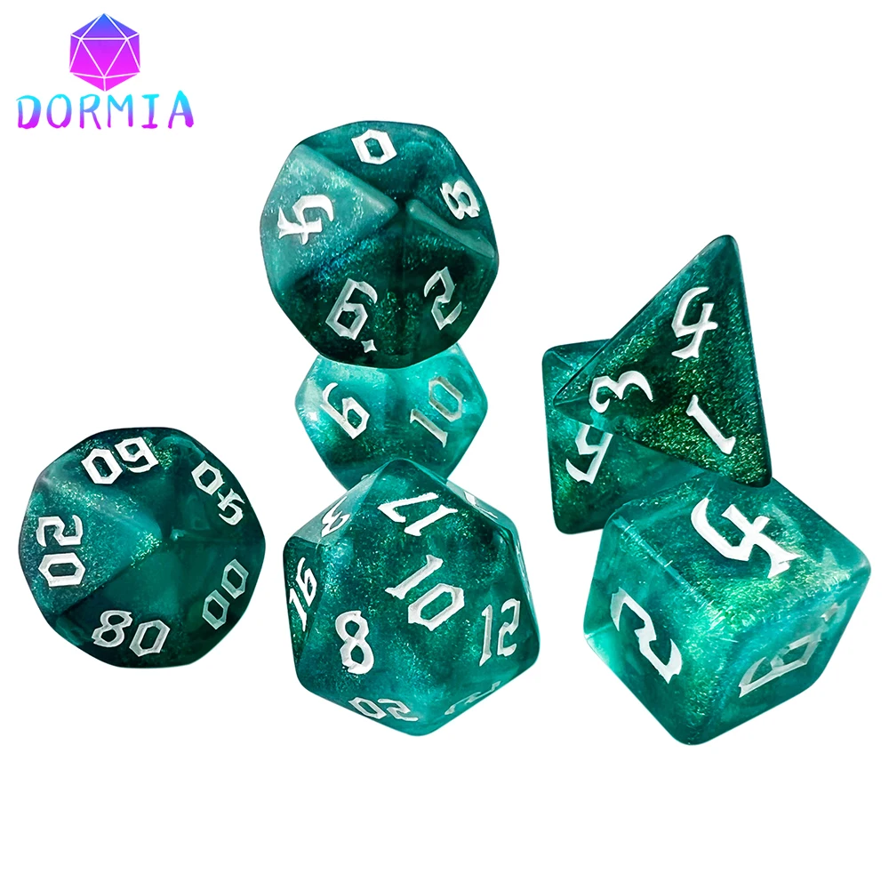 DND dice RPG dice Acrylic dice Multilple colours Starlight effect 7 dice set Retro font style for Board Game DND RPG accessories