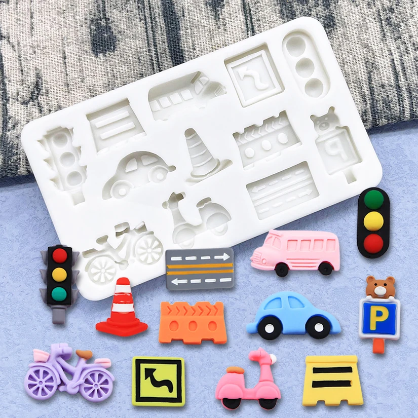 Road Markings Car Traffic Light Silicone Cake Baking Mold Sugarcraft Chocolate Cupcake Resin Tools Fondant Cake Decorating Tools