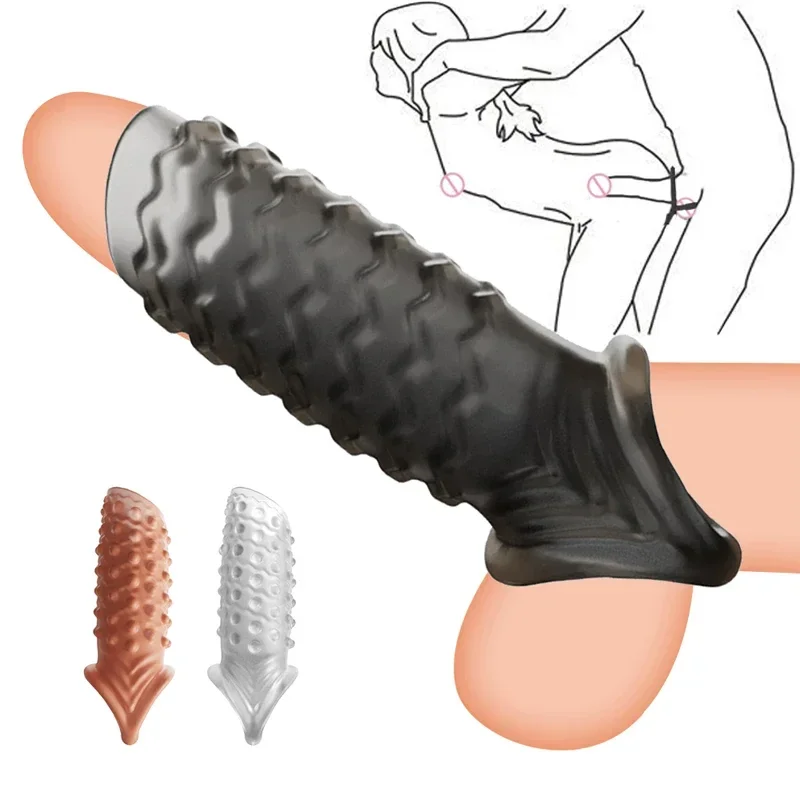 Reusable Delay Condom Penis Sleeve Extension Dildo Adult Anal Plug Sex Toys For No Vibrator For Men Women Couple Sex Products